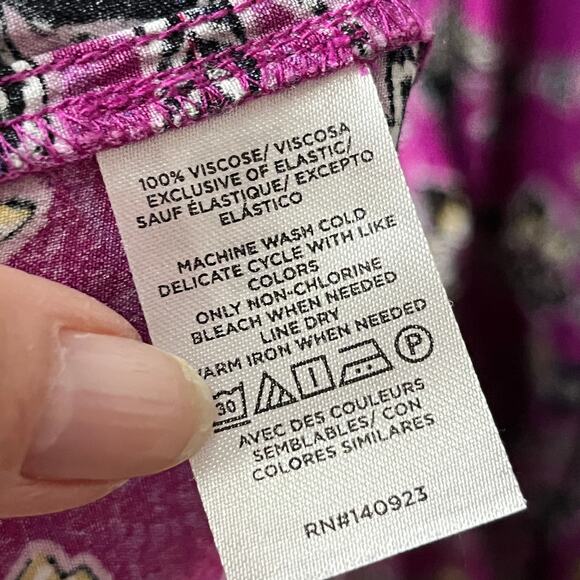 LOFT Dress Maxi BabyDoll Magenta Black Gold Floral Viscose Cottagecore Summer 8 - Picture 8 of 8